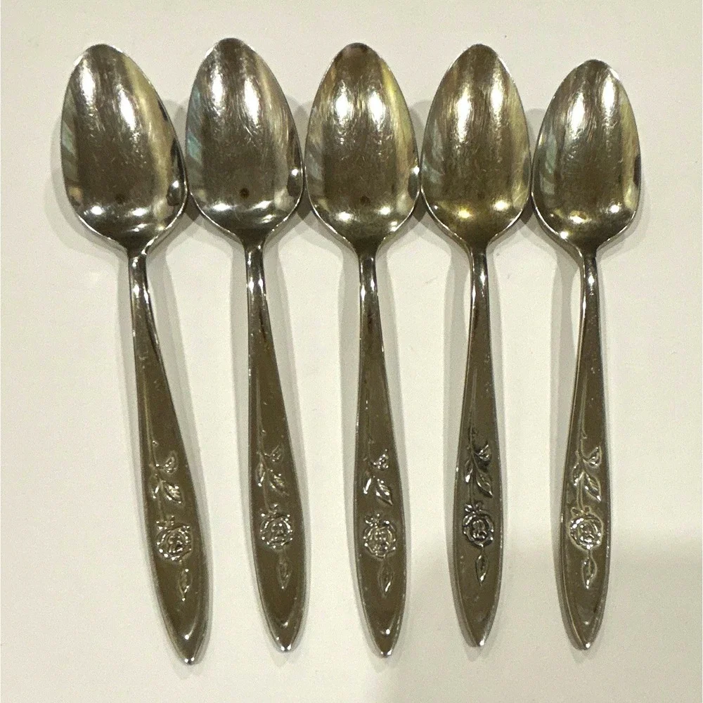 Lot of 5 Oneida community stainless teaspoons in My Rose pattern